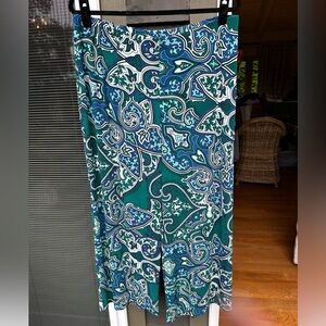 Chicos Travelers Teal Blue Paisley Wide Leg Pants Size 12-14